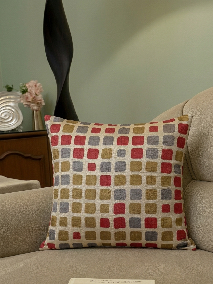 Mosaic Charm Raw Silk Cushion Cover