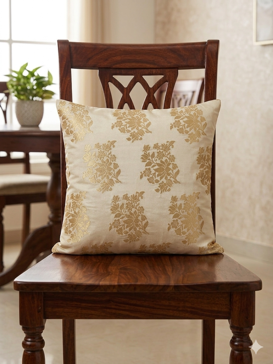 Cream and Gold Brocade Motif Cushion cover