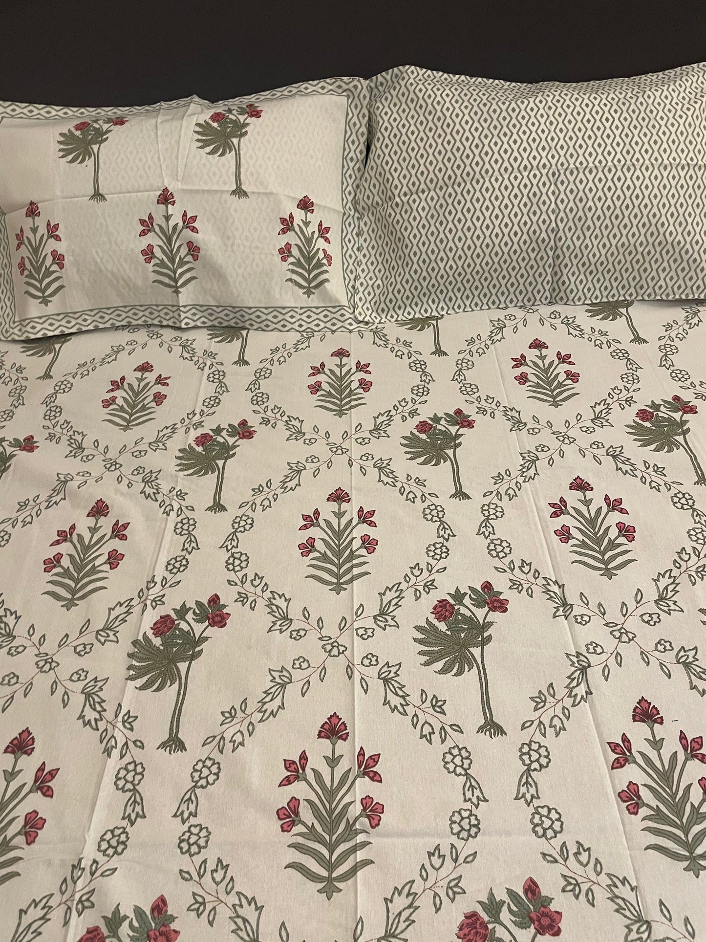 Palm Trellis Green - Bedsheet and 2 pillow covers