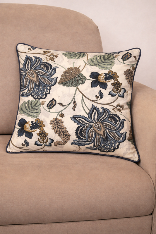Floral Blue Cushion Cover with piping