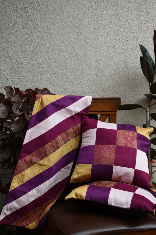 Plum, Pink and Gold Patchwork Cushion - Kaleidoscope