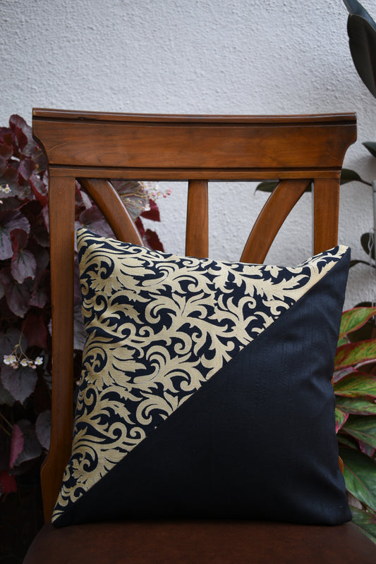 Elegant Black and Gold Brocade Lace Cushion Cover