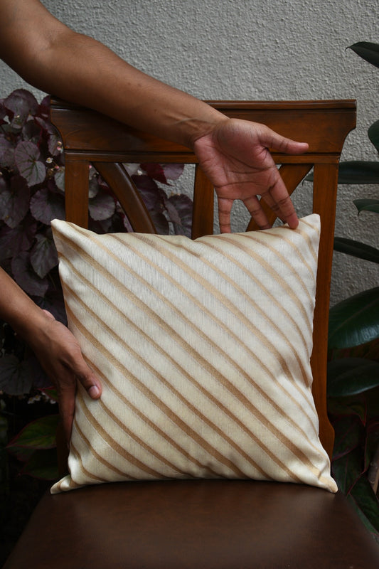 Brocade Cushion Cover with Gold Diagonal Stripes