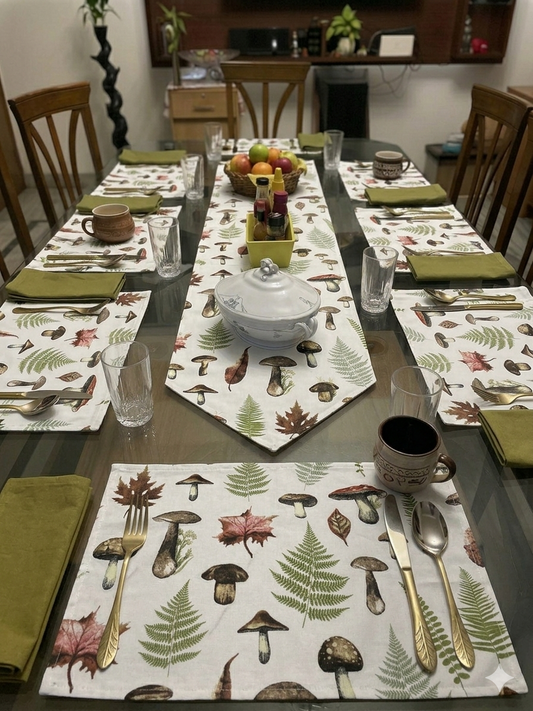 Mushroom Leaf Table Runner and  6 table mats