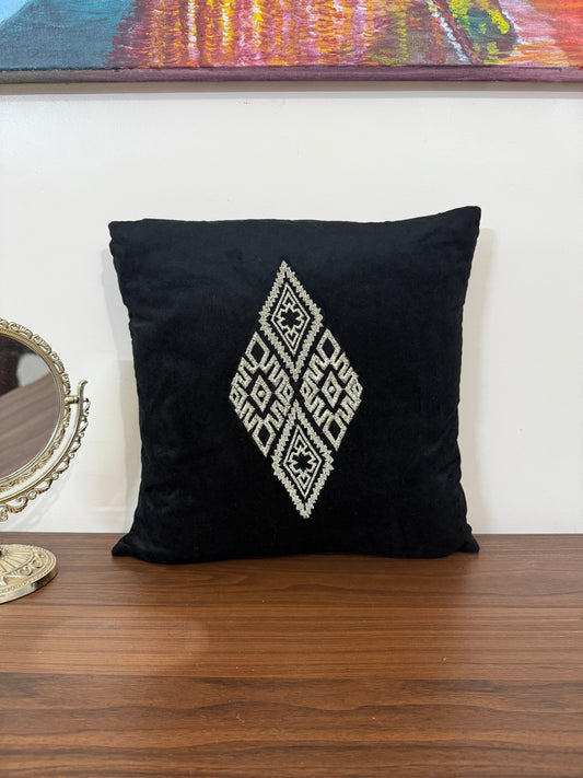 Black Velvet Cushion Cover with Light Gold Motif