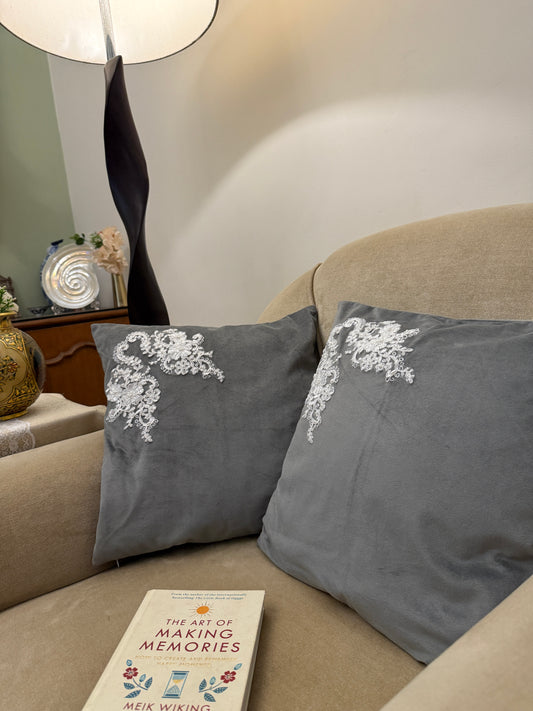 Grey Velvet Cushion Cover -Set of 2