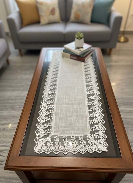 White Lace Bordered runner