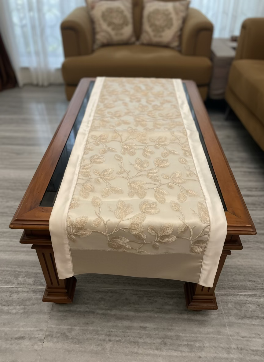 Embroidery on a tissue fabric - Runner