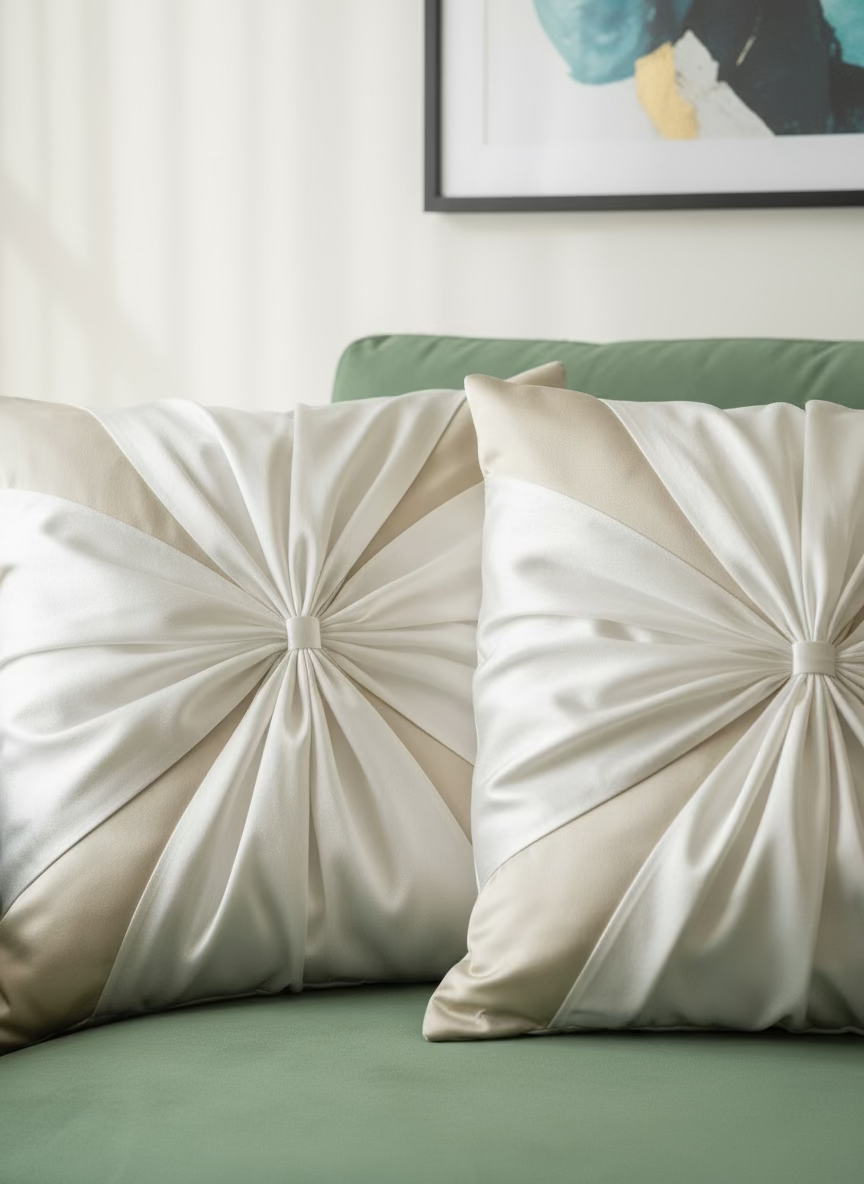 Satin cushion cover with intelocking bow ties - Set of 2