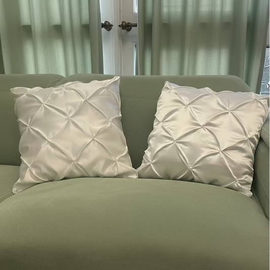 White Satin cushion cover with a touch of smocking - Set of 2
