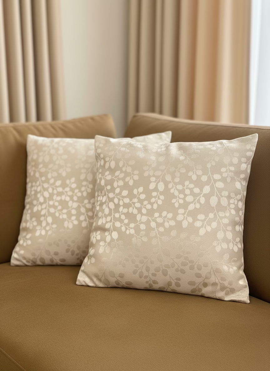 Cream Self-Print Satin Cushion Cover - Set of 2
