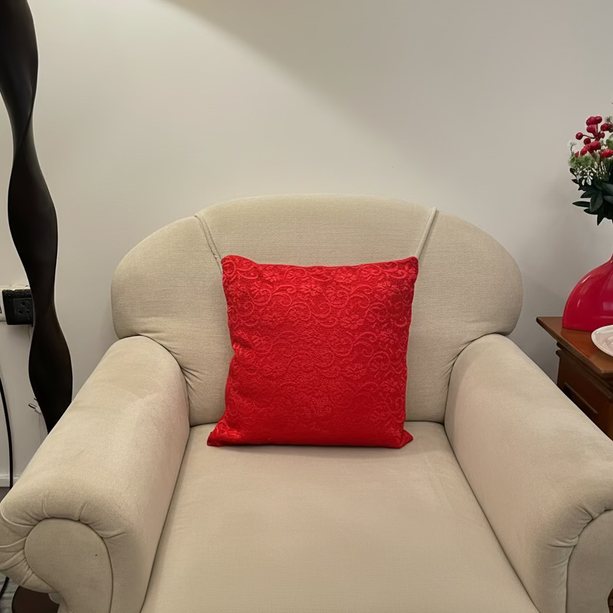 Red Lace and Satin Cushion Cover.