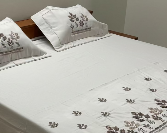 White Sand Embroidered Bedcover + 2  quilted pillow covers
