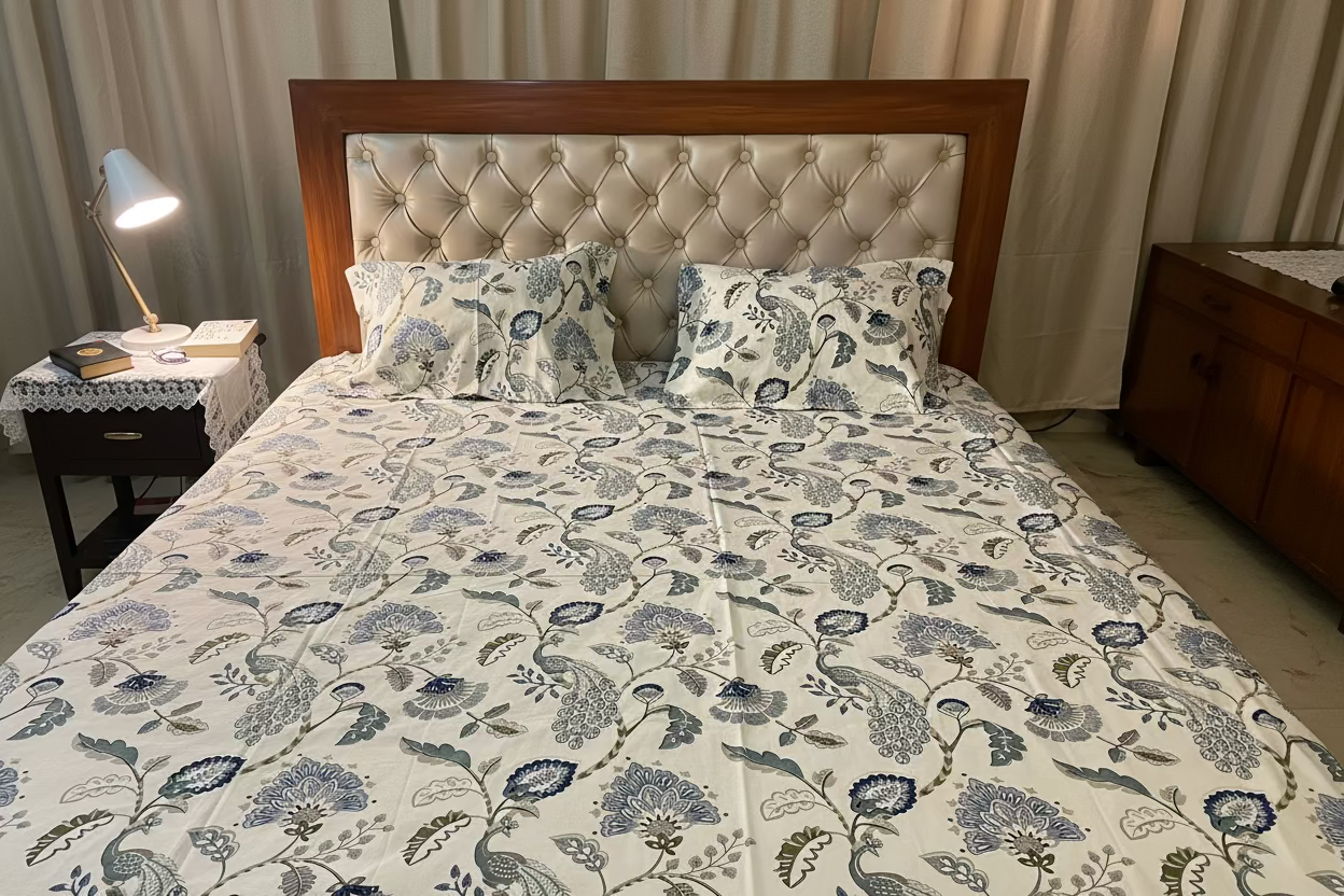 Peacock Blue Floral Bed Linen