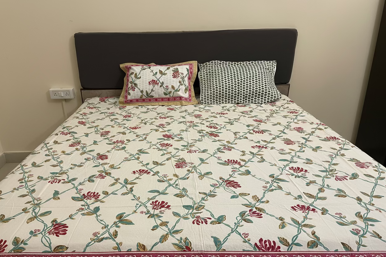 Blooming vines (Yellow Border)- Set of one Bedsheet and 2 pillow covers