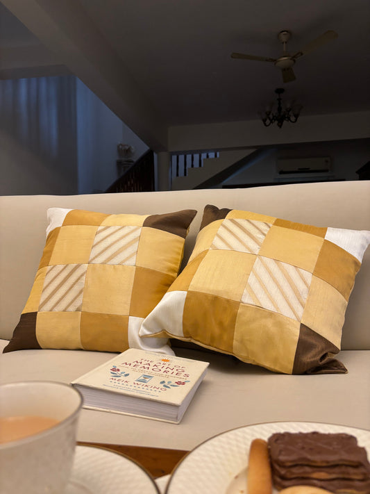 Patchwork Cushion Covers in shades of Gold and Cream