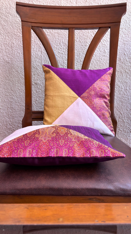 Plum, Pink and Gold Patchwork Cushion Covers