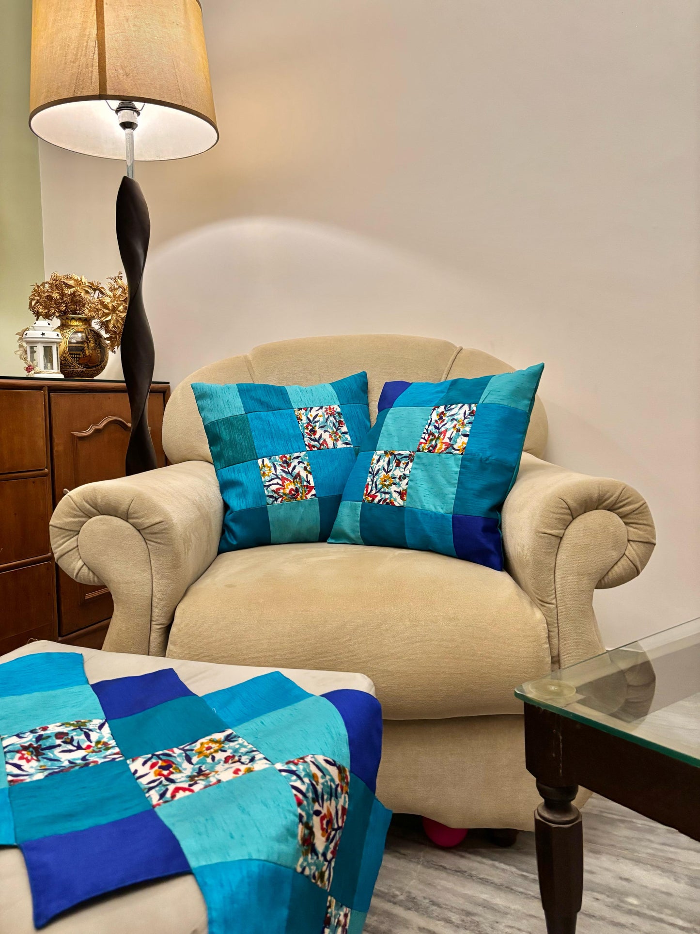 Jade & Turquoise Patchwork Cushion Cover