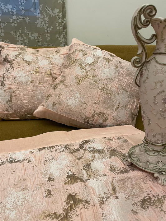 Elegant Blush Pink Brocade Cushion Cover with Silk Border